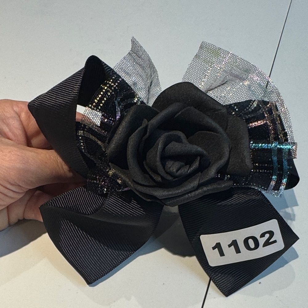 1102 Black Color Rose Hair Bow Alligator Clip‎